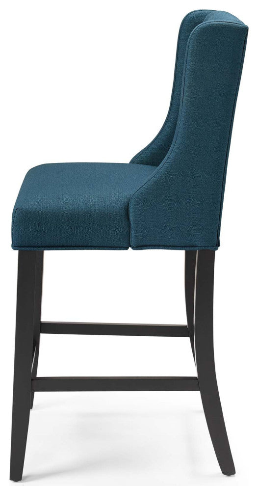 Counter Stool Chair, Set of 2, Fabric, Wood, Navy Blue, Modern, Bar Pub Bistro