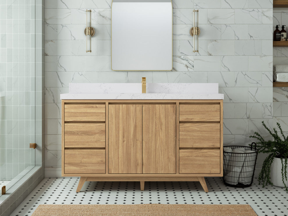 Madison Teak 60 Single Bathroom Vanity in Light Natural 2" Empira Quartz