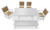 LuXeo Tuscany Woven Rattan Dining Set, White, 6-Piece