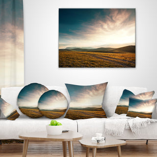 Pathway Over Mountains At Sunset Landscape Printed Throw Pillow, 18"x18"