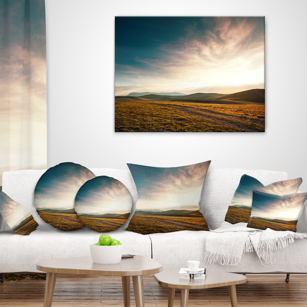 Pathway Over Mountains At Sunset Landscape Printed Throw Pillow, 18"x18"
