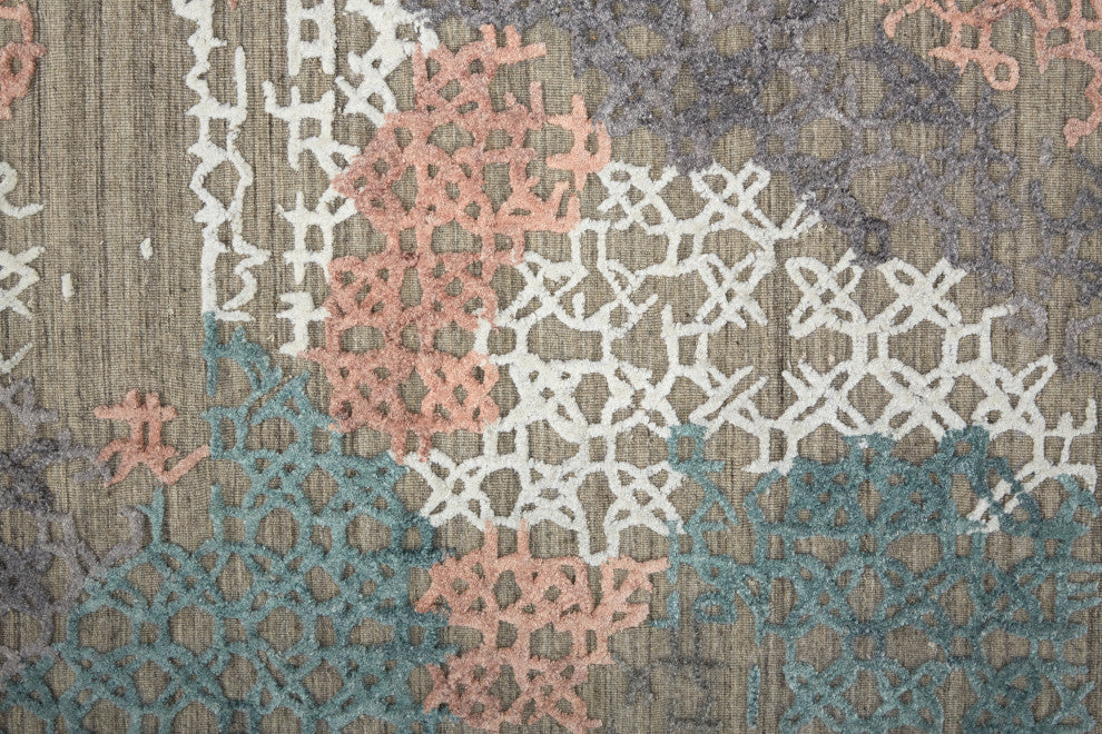 Weave & Wander Huntley Rug, Coral Pink/Blue/Taupe, 9' X 12'