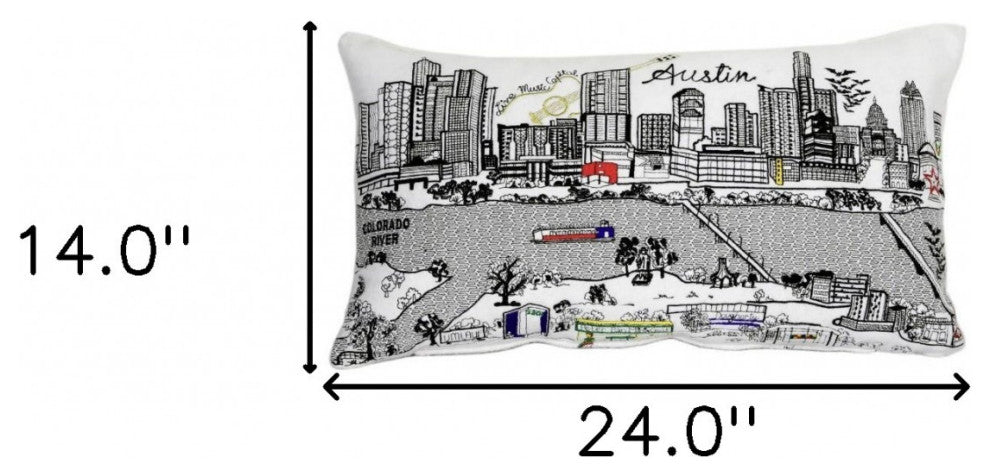 25" White Austin Daylight Skyline Lumbar Decorative Pillow