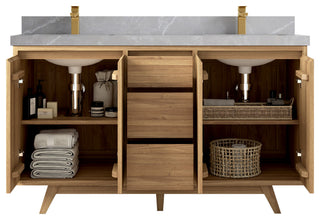 Madison Teak 60" Double Bath Vanity in Light Natural 2" Pearl Gray