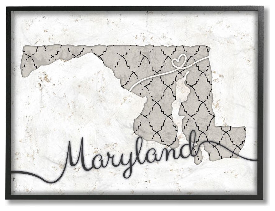 Stupell Industries Maryland Patterned Grey US State Design, 24 x 30