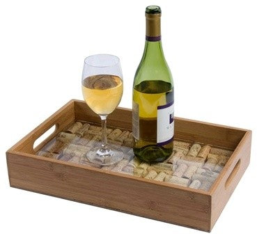 Bamboo Service Tray With Glass