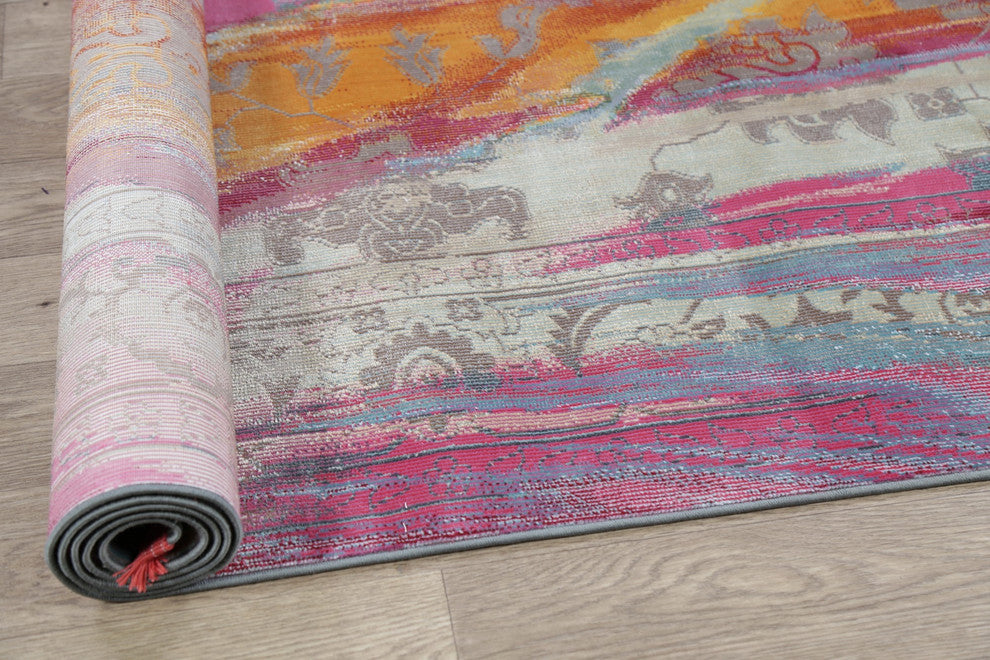 Vintage-Style Abstract Modern Distressed Heat-Set Area Rug, 8 X 10 Ft.