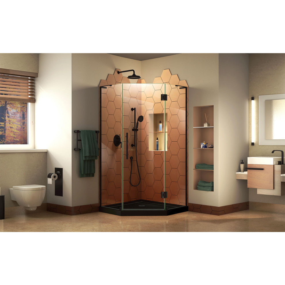 Prism Plus 40x74 3/4 Neo-Angle Shower Enclosure Satin Black, Black Base