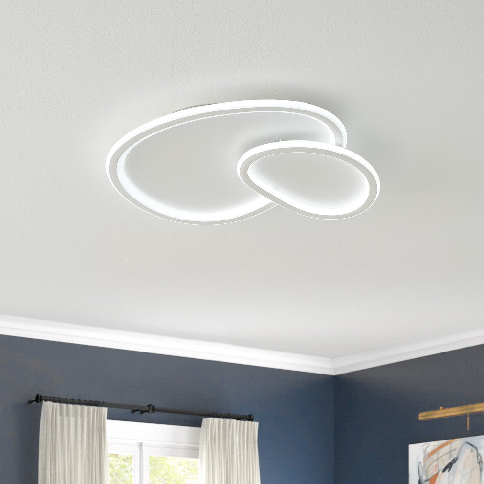 White 2-Light Irregular Ring LED Flush Mount Ceiling Light