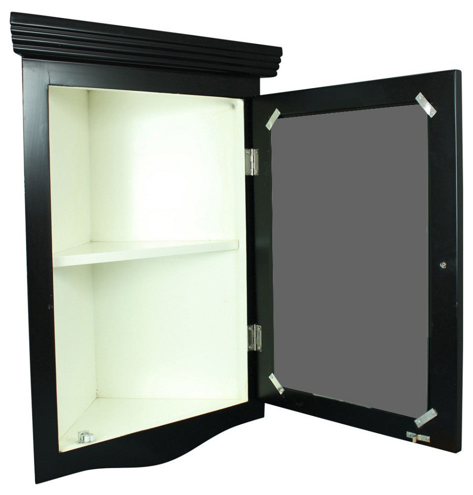 Black Bathroom Wall Mount Corner Medicine Cabinet  Solid Wood Recessed Mirror