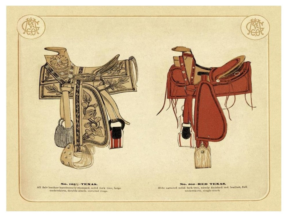 "Saddles and Tack: Texas and Red Texas Saddles" Paper Print, 50"x38"
