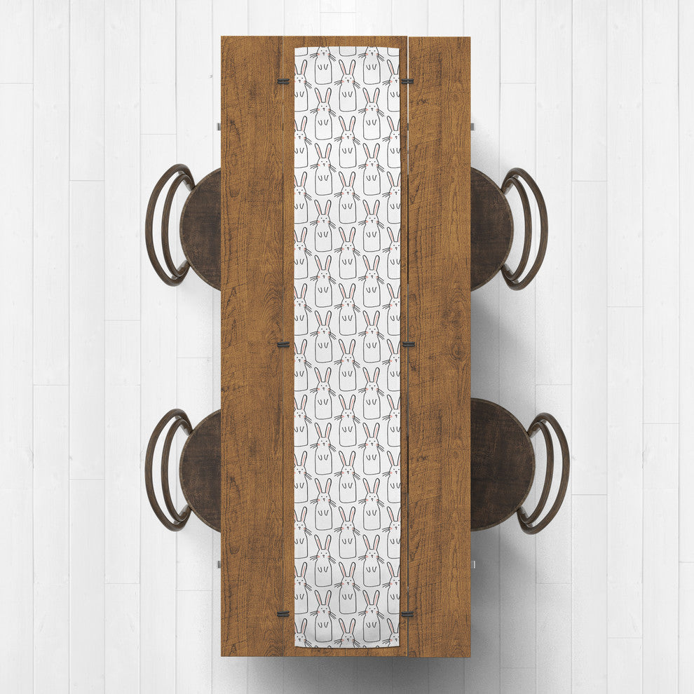 Cute White Rabbit Pattern 16x72 Cotton Table Runner