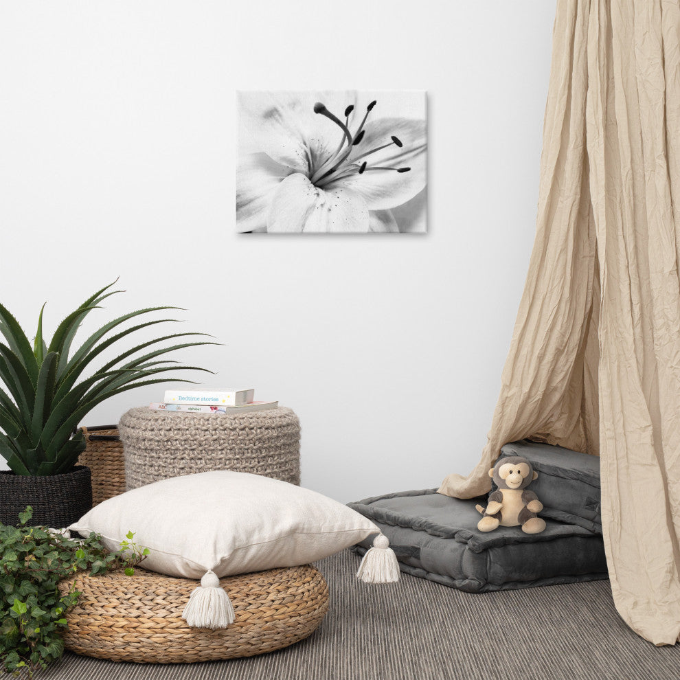 Grey Floral Canvas: High-key Lily Floral Nature Photo Wall Art Print, 18" X 24"