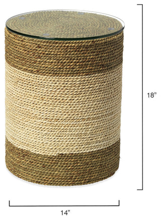 Two Tone Rope Wrapped Drum Accent Table Brown Off White Natural Coastal Island
