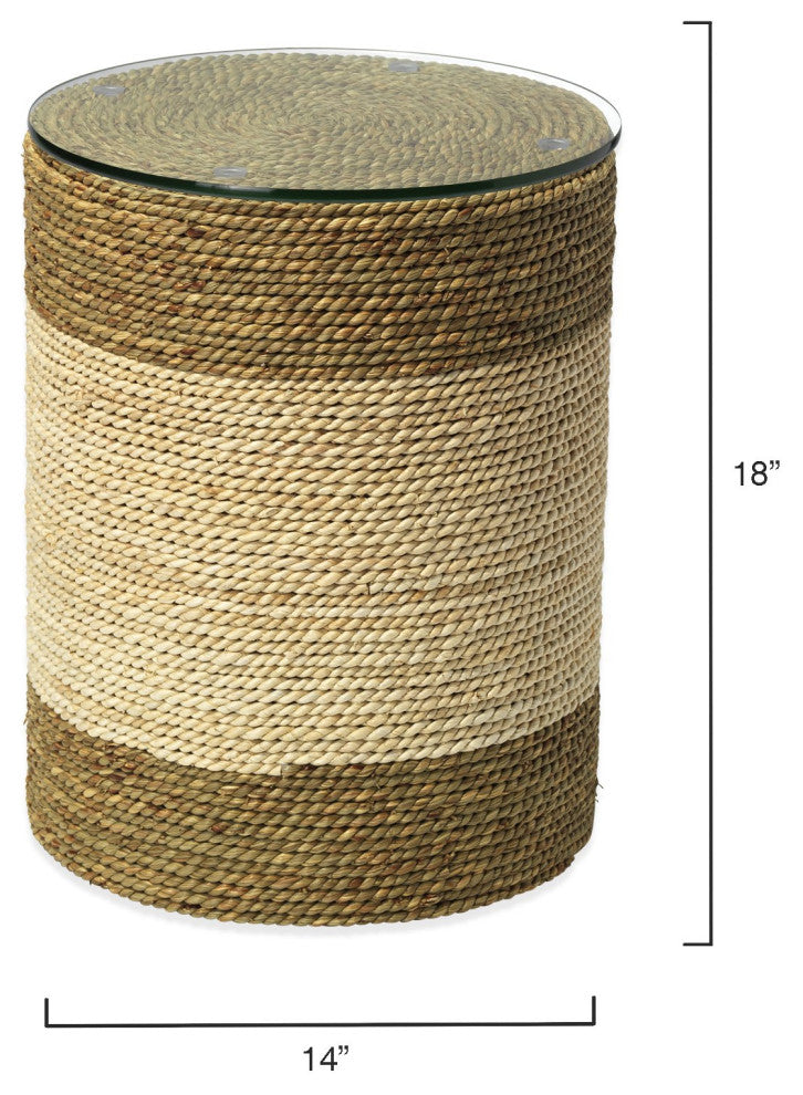 Two Tone Rope Wrapped Drum Accent Table Brown Off White Natural Coastal Island