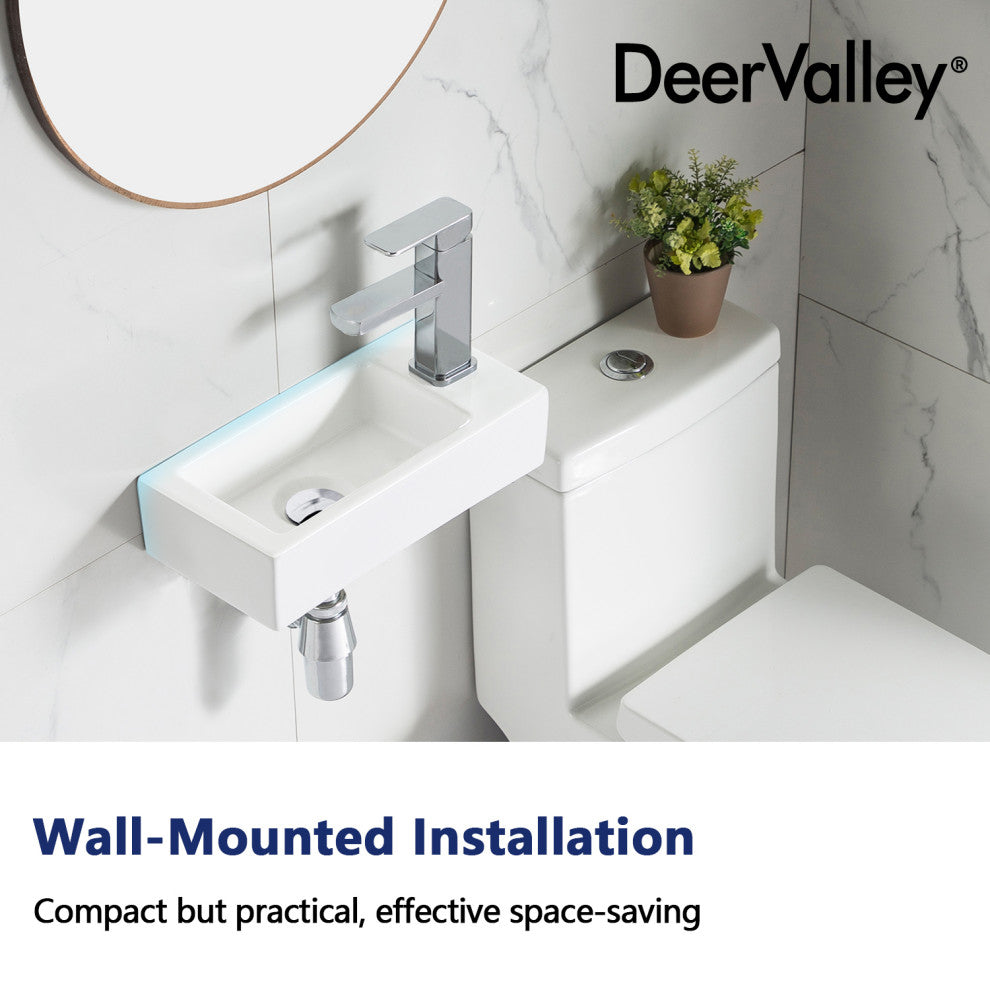 Ceramic Wall Mount Bathroom Sink Small Bathroom White Rectangular Wash Basin