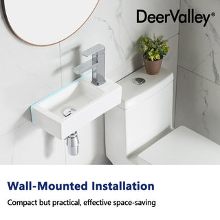 Ceramic Wall Mount Bathroom Sink Small Bathroom White Rectangular Wash Basin