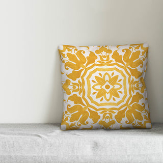 Yellow Watercolor Damask Tile 16x16 Throw Pillow