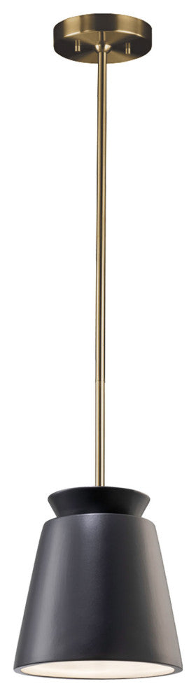 Small Trapezoid Pendant, Carbon Matte Black, Antique Brass, Incandescent