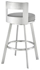 Lynof Swivel Counter Stool With Faux Leather, Light Gray, Brushed Stainless Steel