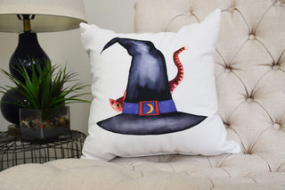 Cat Behind the Hat 26" Cream Halloween Print Decorative Throw Pillow
