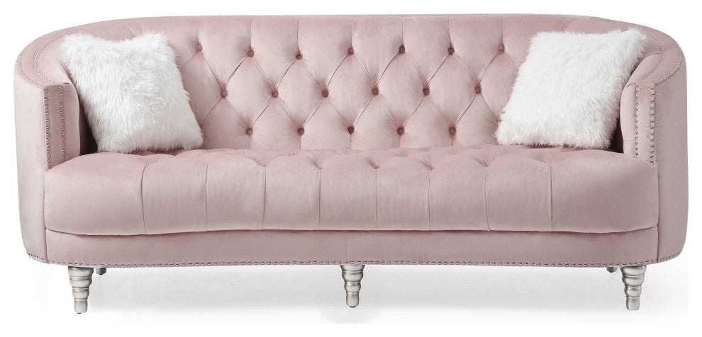 Dania 87 in. W Flared Arm Velvet Straight Sofa, Pink