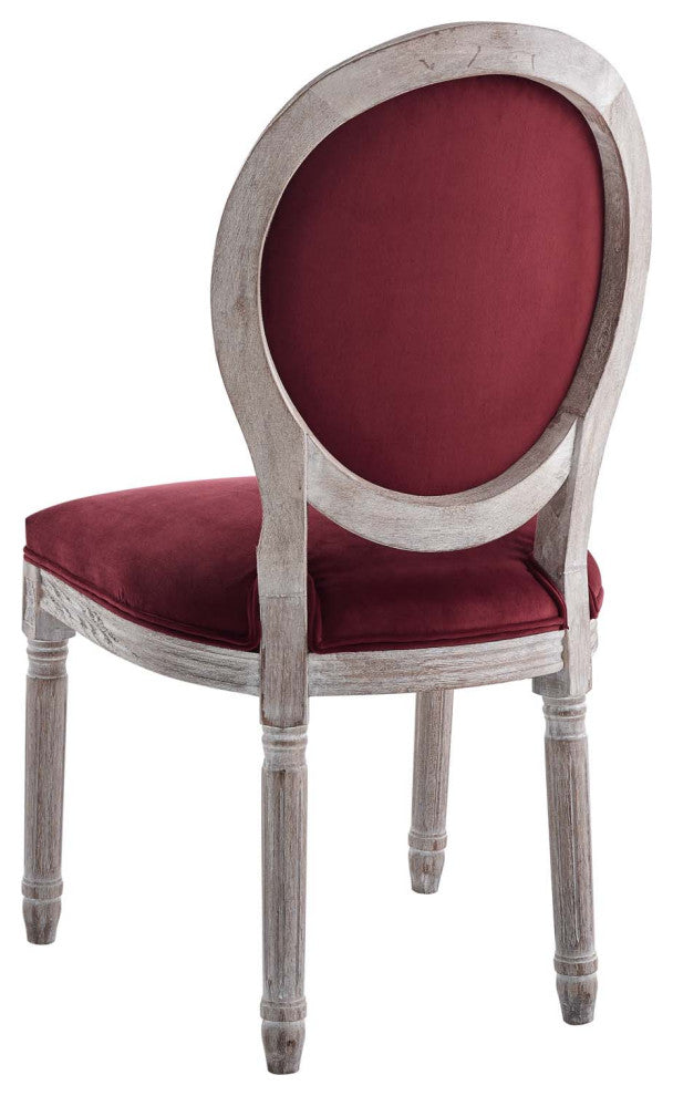 French Vintage Side Dining Chair, Velvet, Wood, Brown Natural Red, Modern