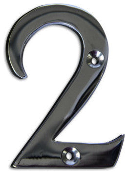 3" Brass Numeral, 2, Polished Chrome