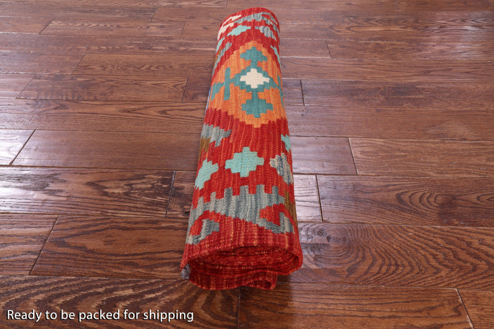 2' 7" X 15' 11" Runner Kilim Flat Weave Reversible Wool On Wool Rug - Q12556