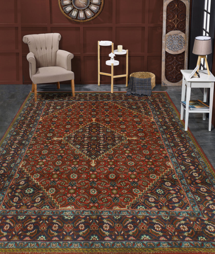 Fine Vintage Distressed Rehman Rust/Navy Rug, 6'6x9'9
