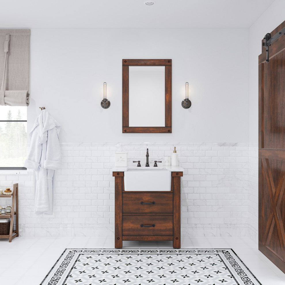 Paisley 30" Vanity, Rustic Sienna, Vanity With Faucet & Mirror