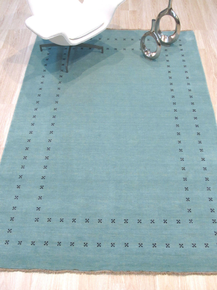 Handmade Wool Blue Transitional Solid Lori Baft Rug, 6'x9'