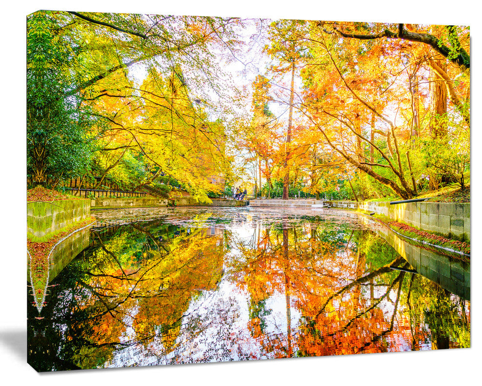 Bright Fall Forest with River, Large landscape Canvas Art Print, 60x40
