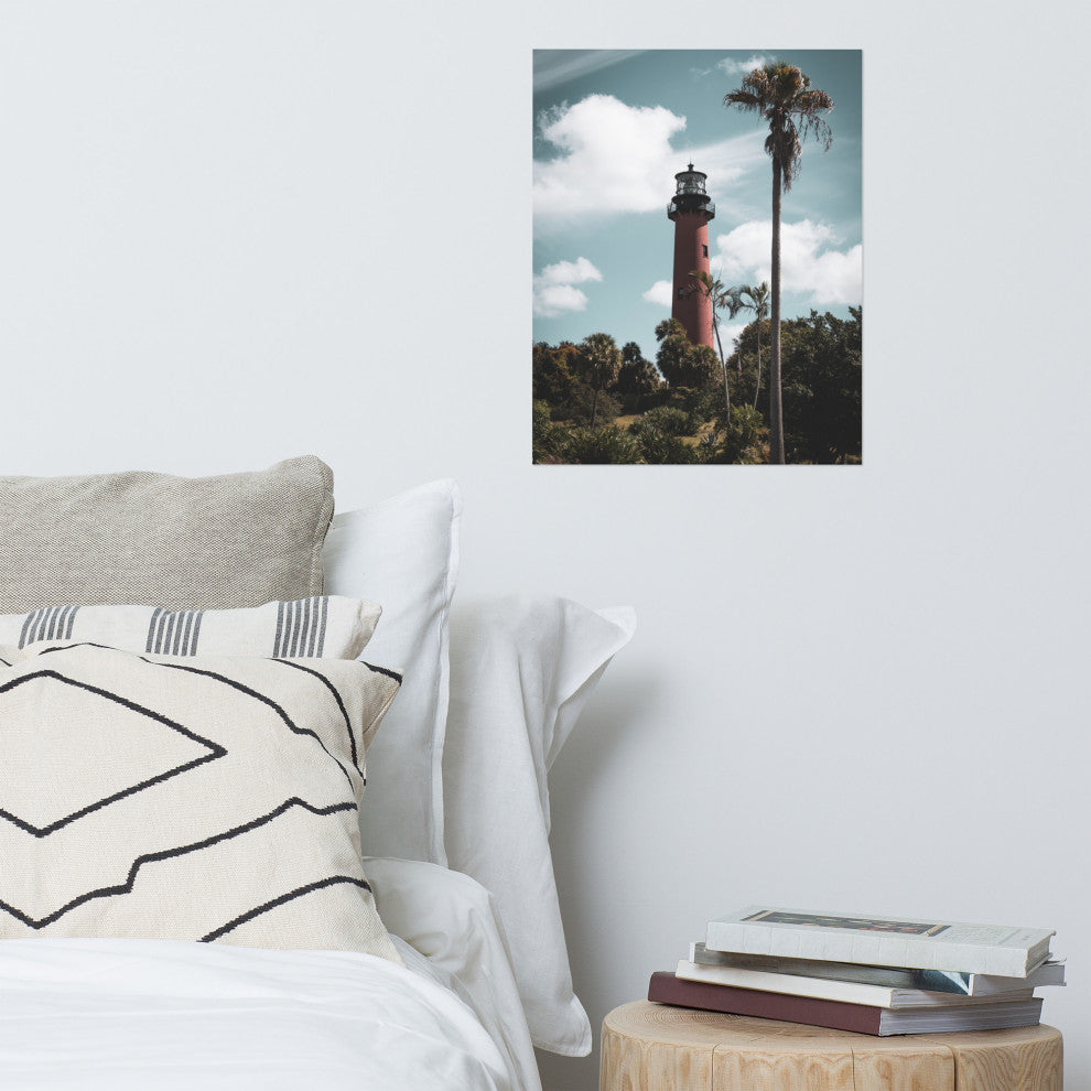Jupiter Lighthouse Colorized Coastal Landscape Photo Unframed Wall Art Print, 16" X 20"