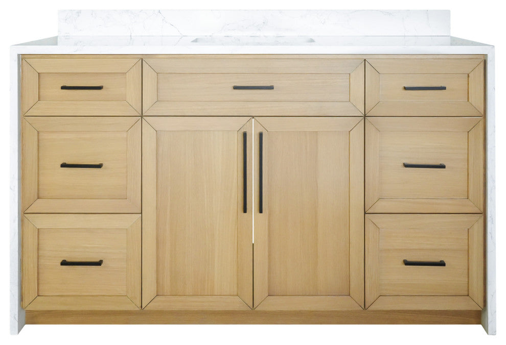 Palisade 60" Bathroom Vanity, Blonde, Engineered Marble, Single