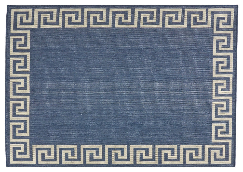Davian Outdoor Area Rug, Blue and Ivory, 7'10"x10'
