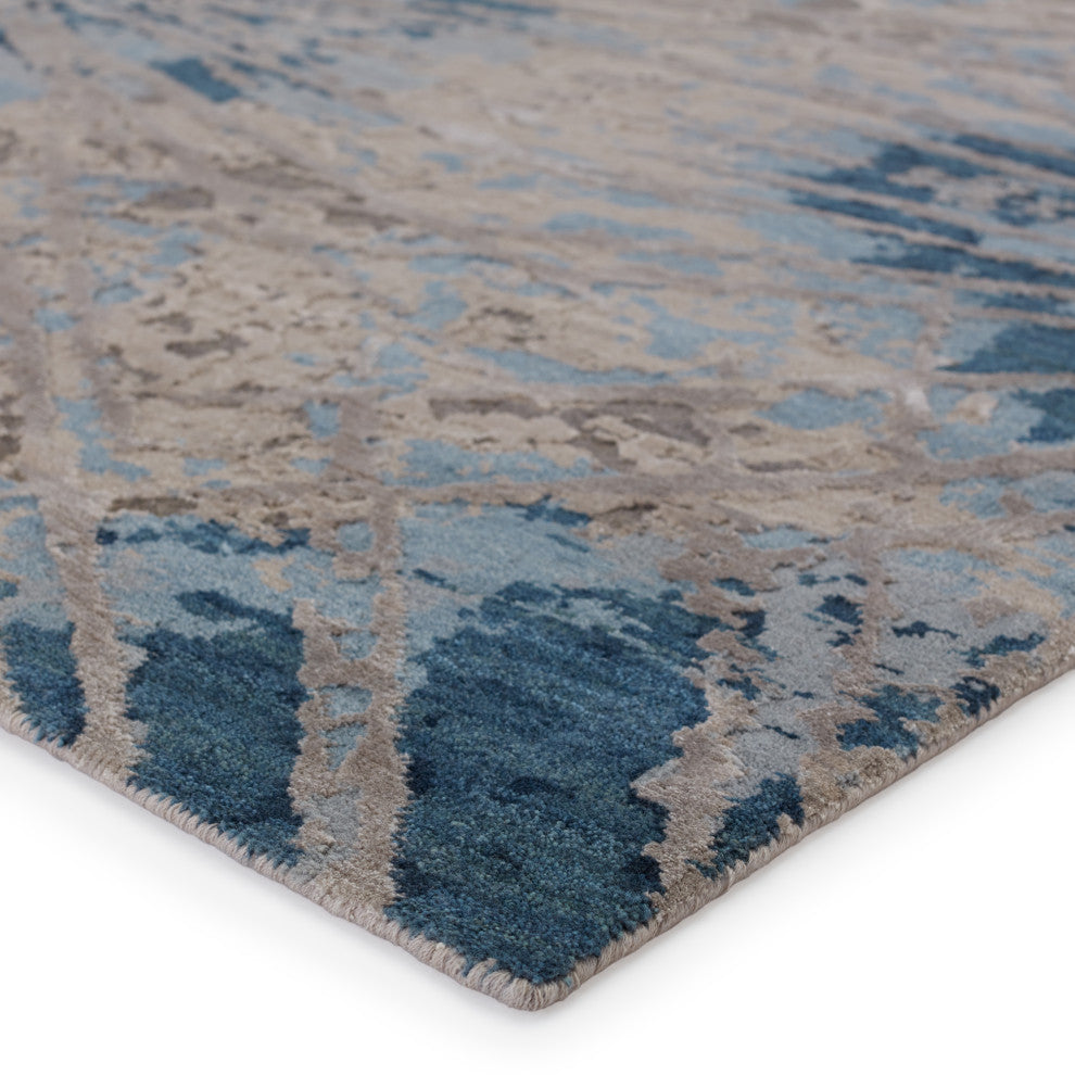 Kavi by Jaipur Living Thea Knotted Abstract White/Navy Area Rug, 9'x12'