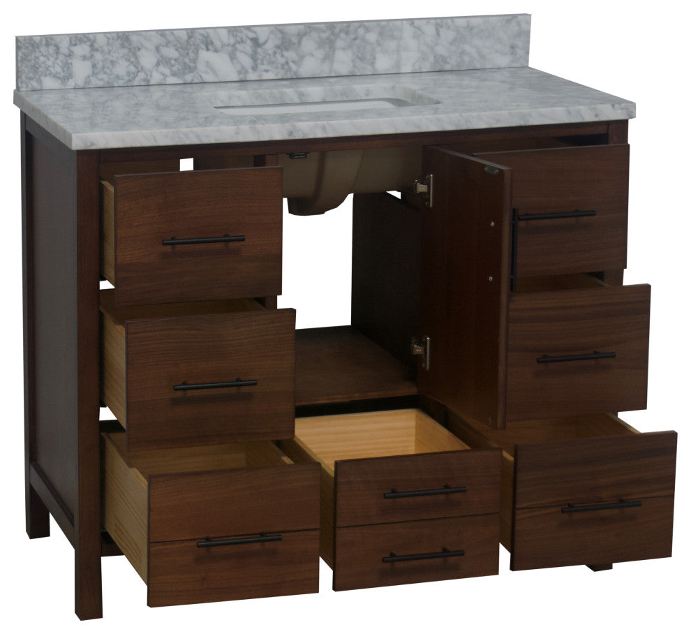 California 42" Bathroom Vanity, Walnut, Carrara Marble