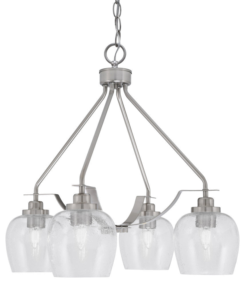Odyssey 4 Light, Chandelier In Brushed Nickel Finish With 6" Clear Bubble Glass