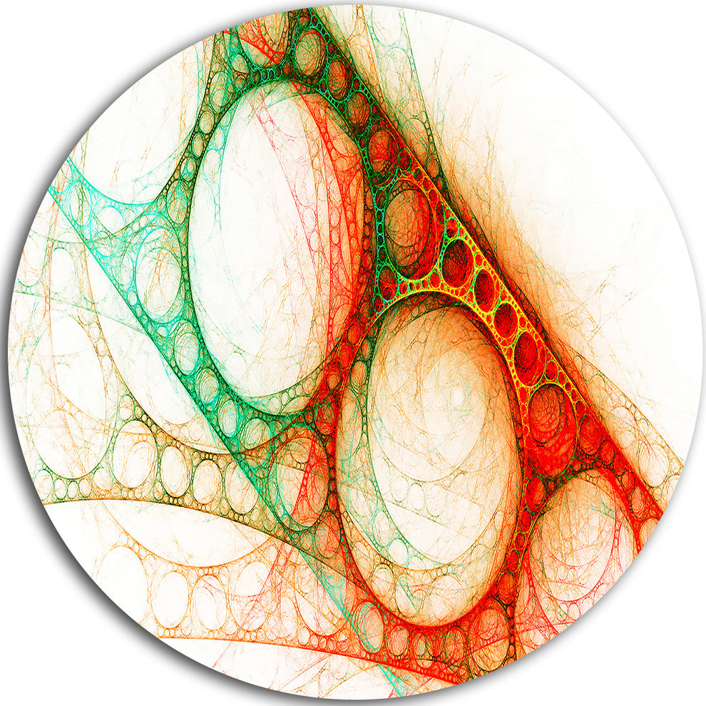Red Green Metal Constructions, Abstract Digital Round Wall Art, 23"