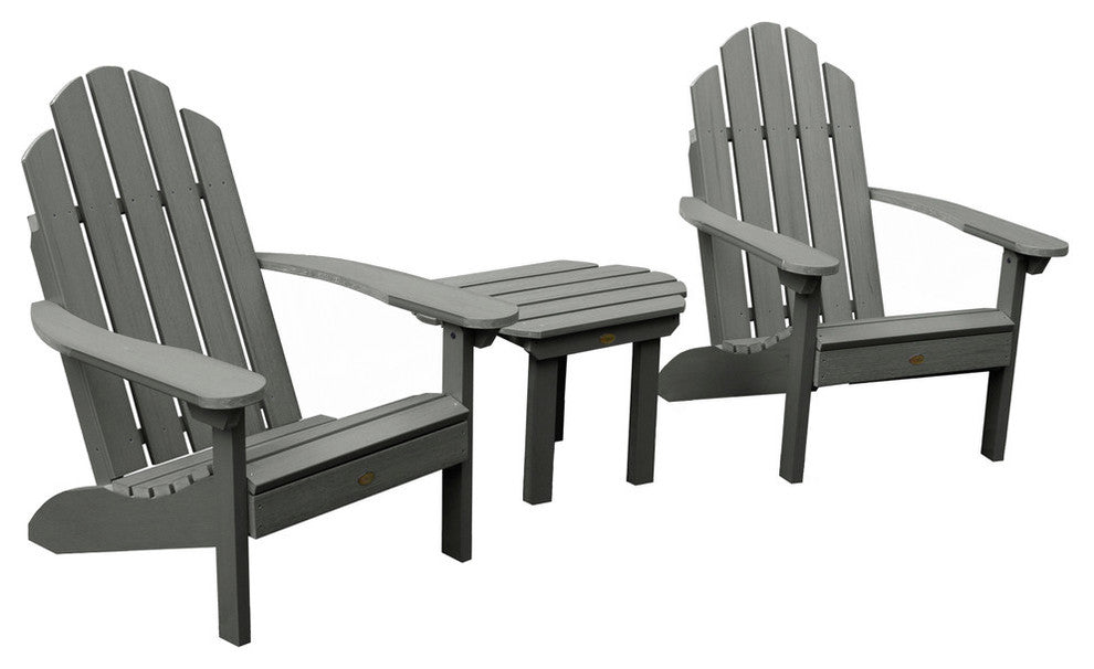 2 Classic Westport Adirondack Chairs with Side Table, Coastal Teak