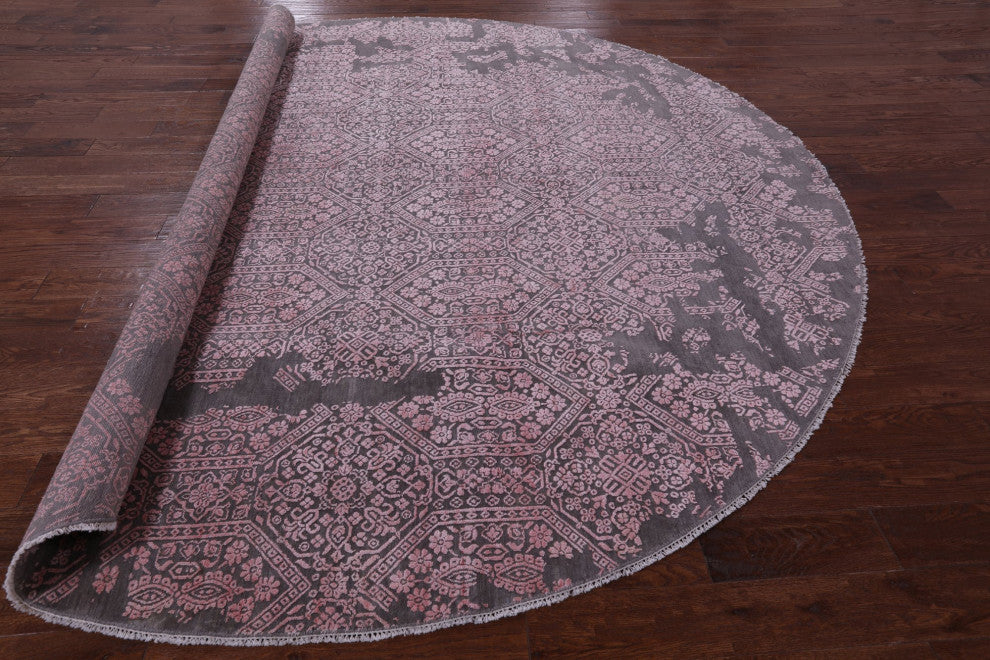 10' Round Persian Hand Knotted Wool and Silk Rug Q6758