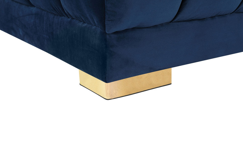 Gwen Biscuit Tufted Velvet Upholstered 3 Piece Sectional, Navy