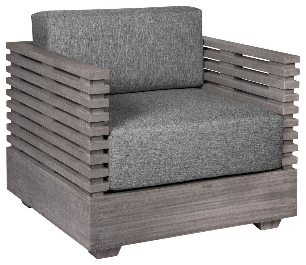 Vivid Outdoor Patio Chair, Gray Eucalyptus Wood With Gray Olefin Cushions