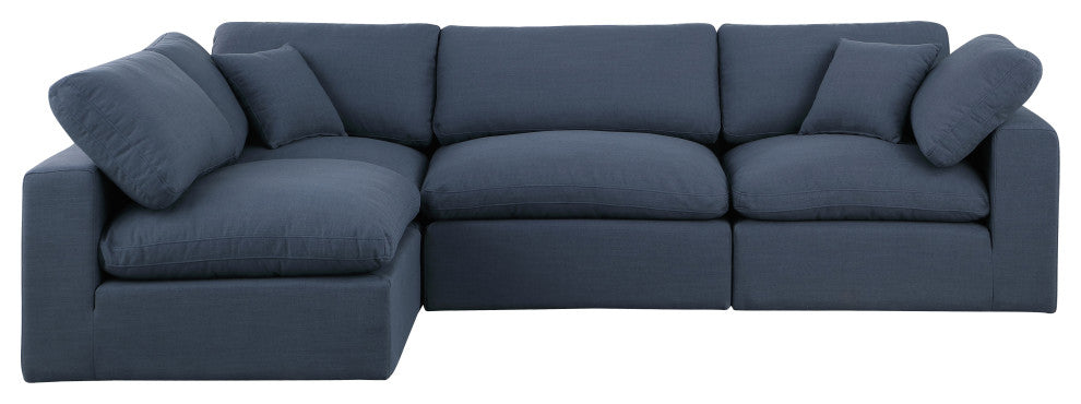 Comfy Upholstered L-Shaped Modular Sectional, Navy, 4-Piece: 2 Armless Chair, 2 Corner Chair, Linen Textured Fabric