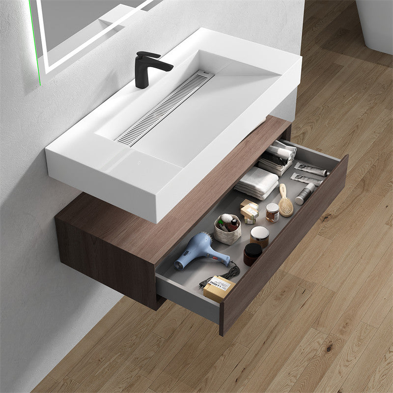 Alysa 42'' Floating Vanity, Acrylic Sink, Red Oak