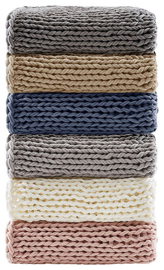Madison Park Chunky Double Knit Handmade Throw Blanket, Blush, Dark Grey