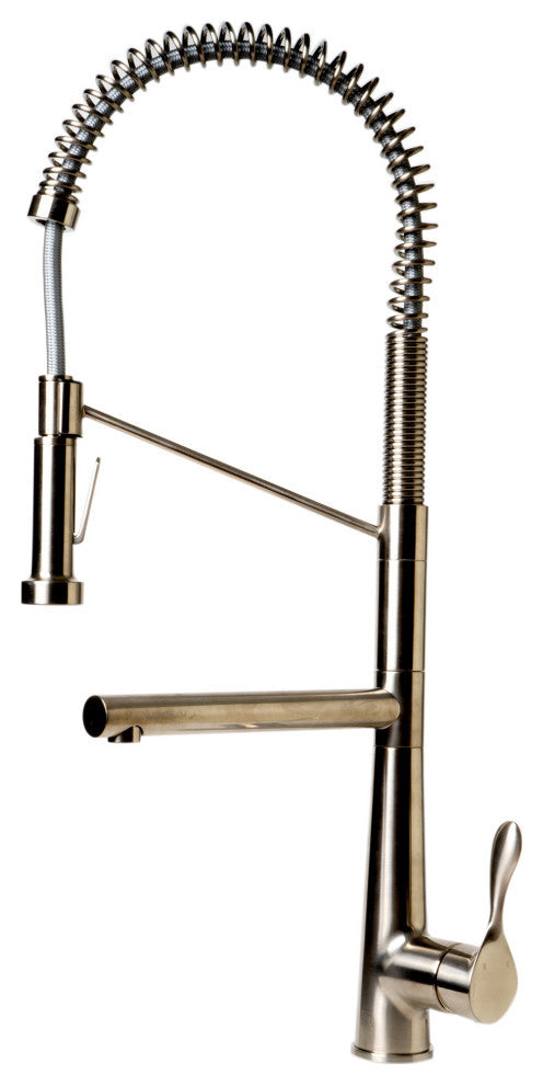 Double Spout Commercial Spring Kitchen Faucet, Brushed Nickel