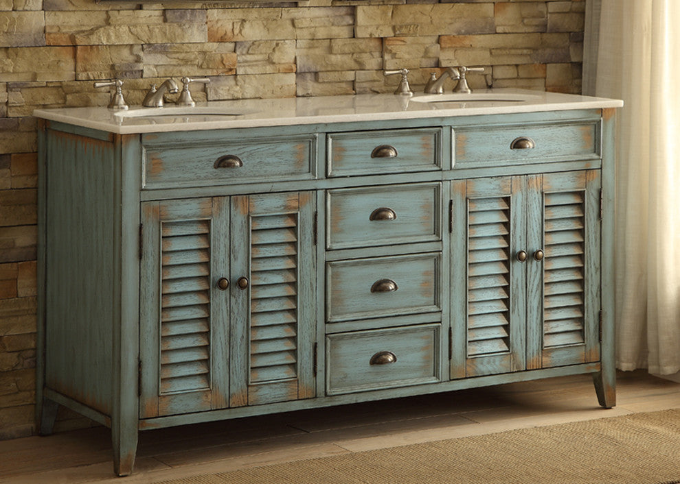 60" Abbeville Rustic Blue Double Sink Vanity