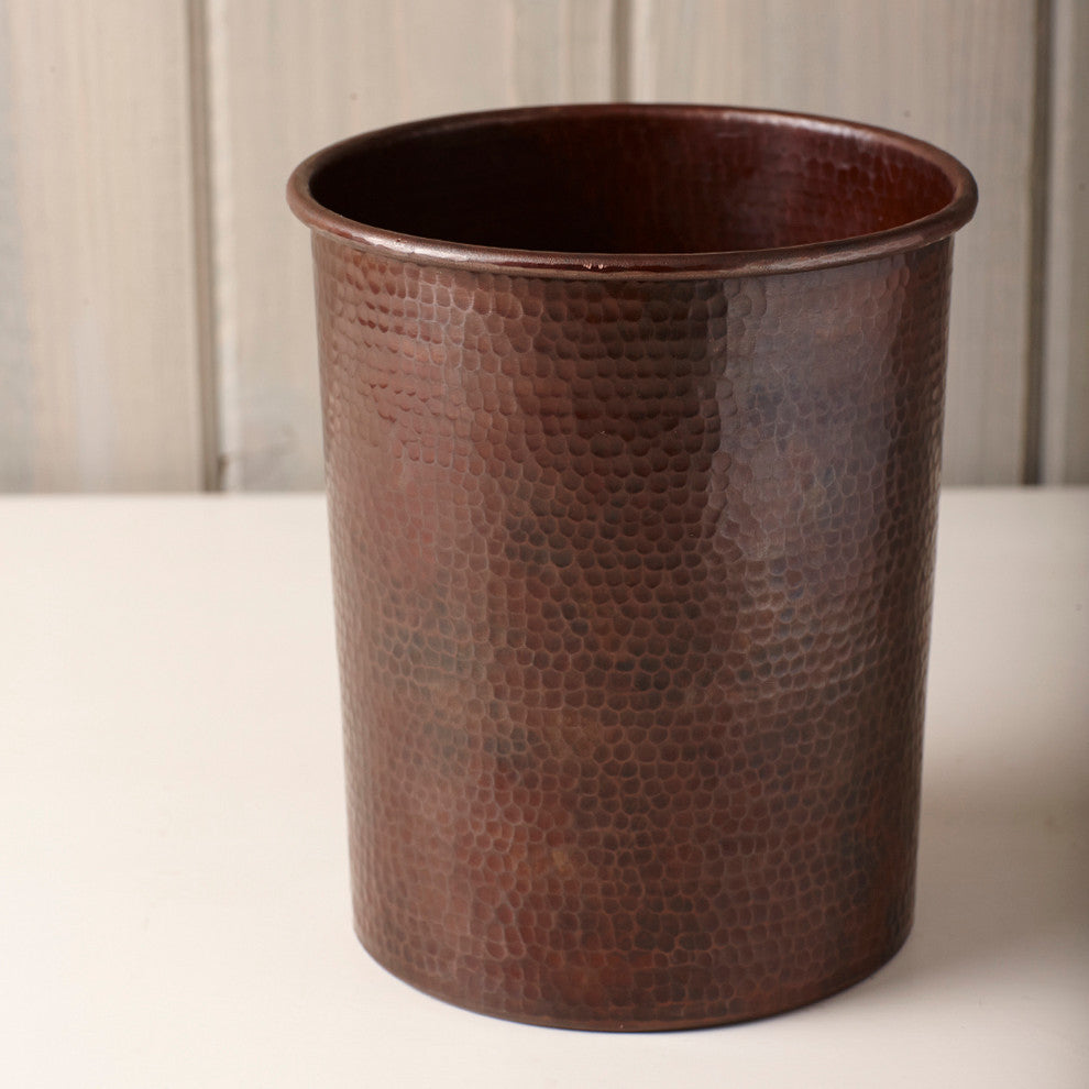Large Hammered Copper Utensil Holder, Antique Copper